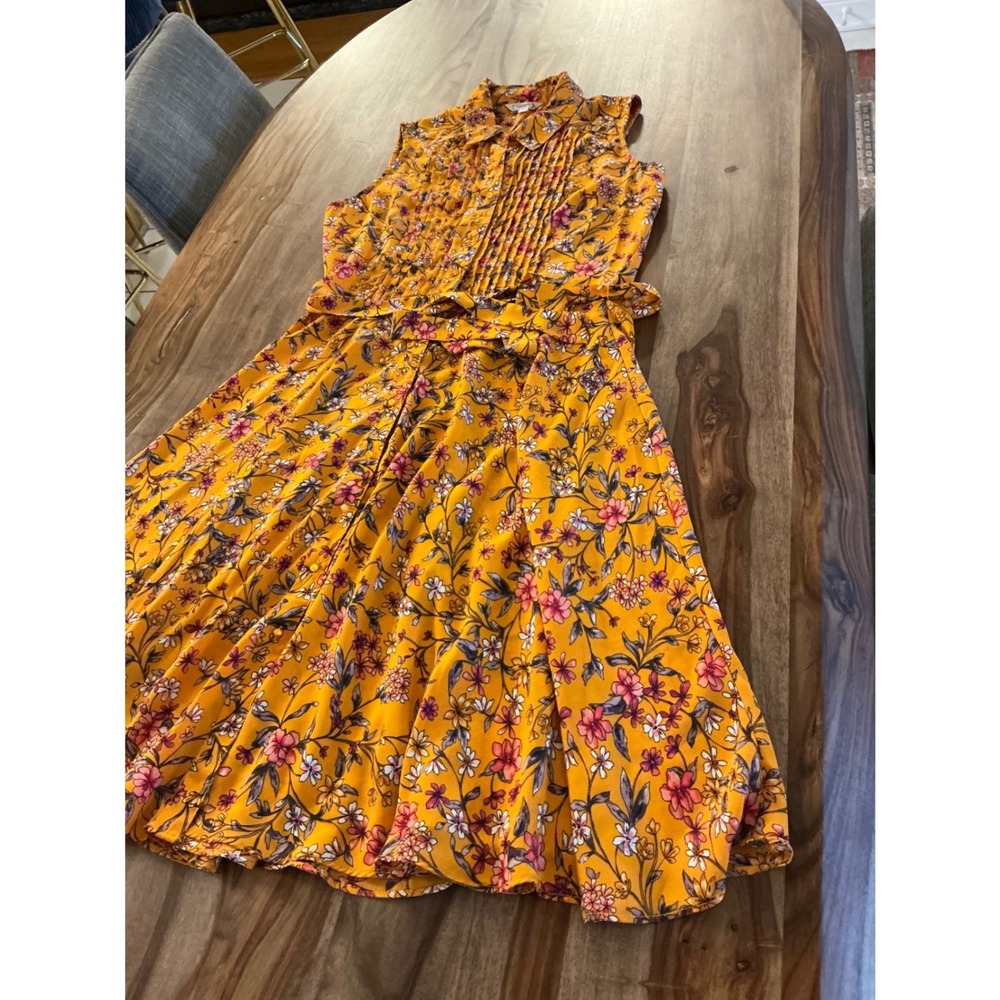Nanette Nanette Lepore Floral Midi‎ Dress 6 Mustard Yellow Pleated Fit Flare - Picture 10 of 16